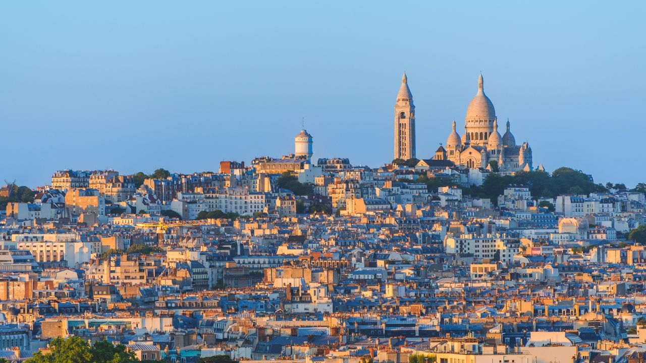 Sacred Heart of Montmartre located on the top of Montmartre hill in Paris, France