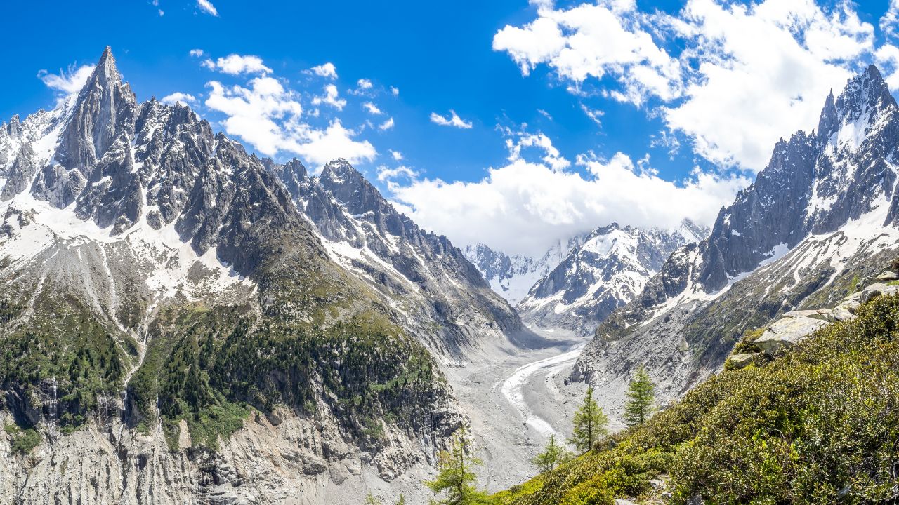Views of Mer de Glace glacier, Chamonix-Montblanc range, France