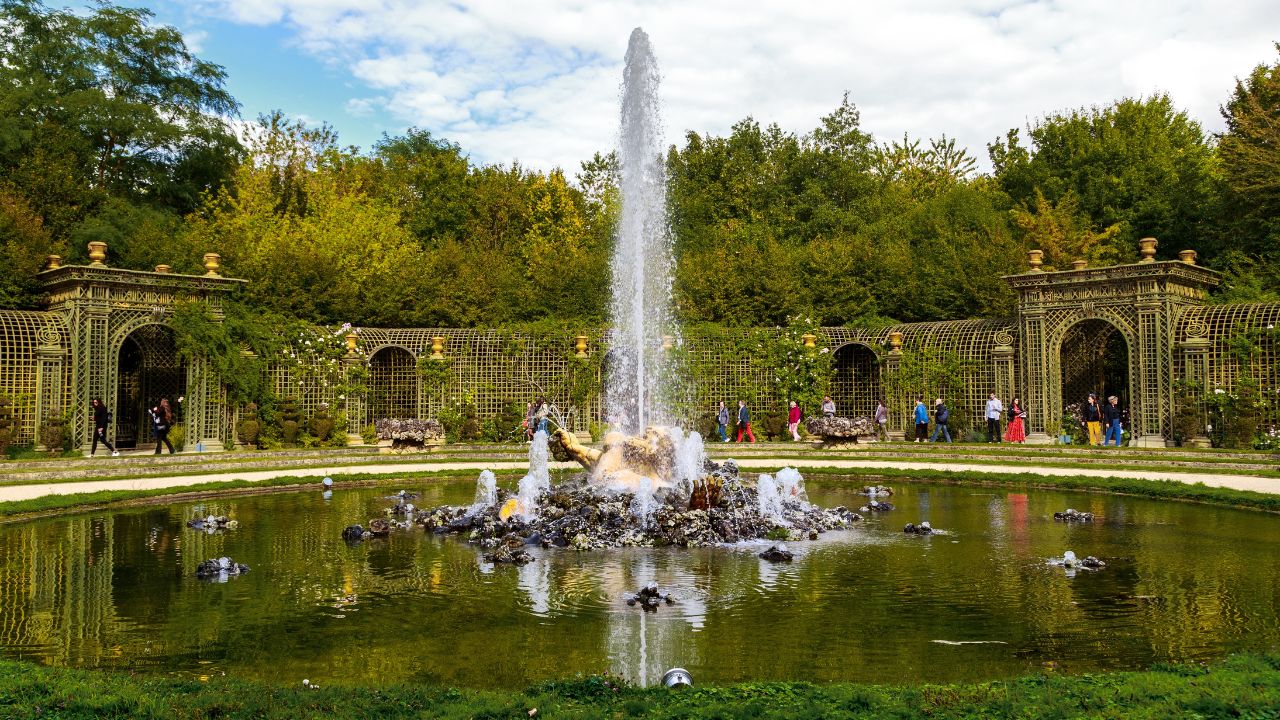 VERSAILLES, FRANCE - SEPTEMBER 8, 2019: This is the Enceladus fountain in the bosquet of the same name in the Versailles Palace Park.