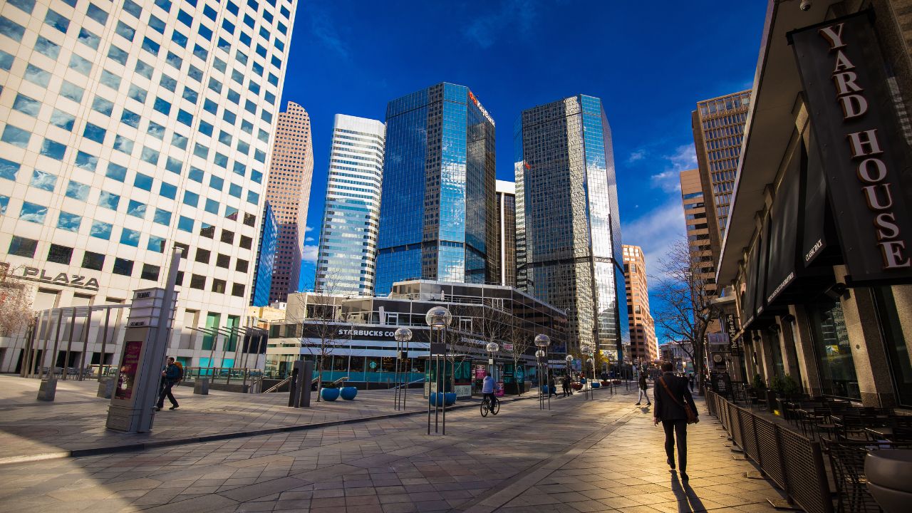 USA. COLORADO. DENVER. NOVEMBER 2017: Downtown Denver, Business center, Promenading famous 16th street.
