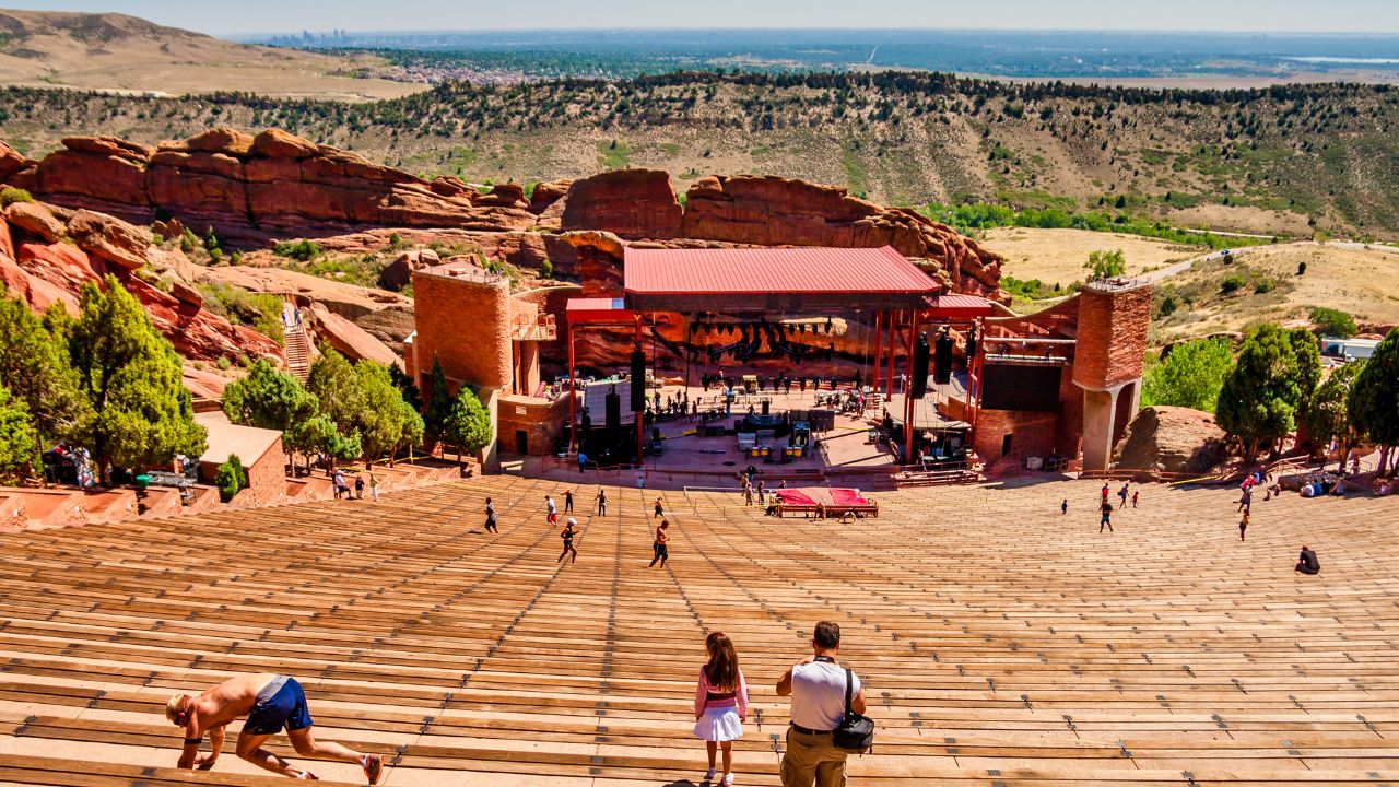 DENVER, COLORADO - August 19, 2012: Red Rocks Amphitheatre is an open-air theater built into rock ten miles west of Denver, which opened in 1941.