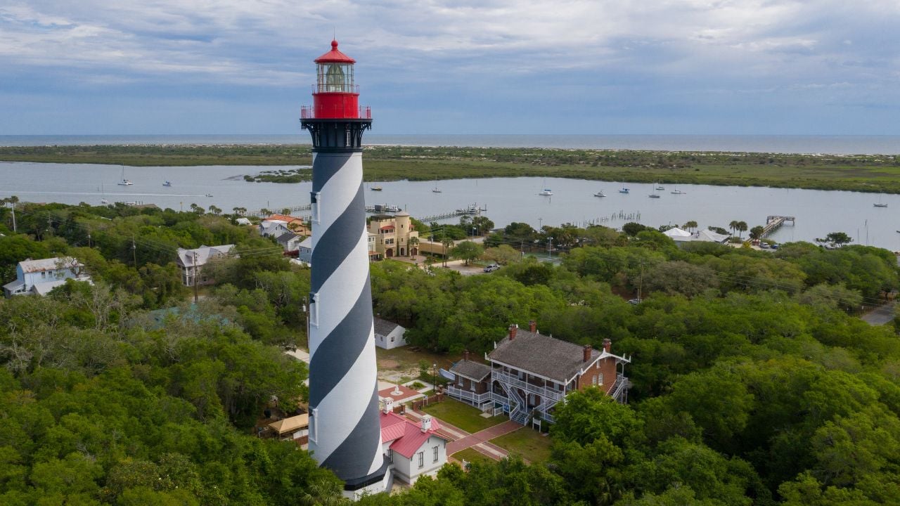 Aerial view of lighthouse in St. Augustine Florida.