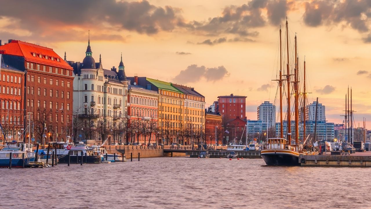 Helsinki skyline at sunset in Finland