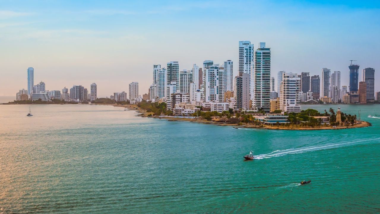 Skyline of Cartagena de Indias, Colombia, in the Bocagrande district.