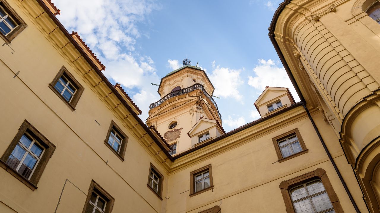Clementinum Astronomical tower and Baroque Library, former Jesuit college in old historic area of Prague, Czech Republic on 5 July 2025