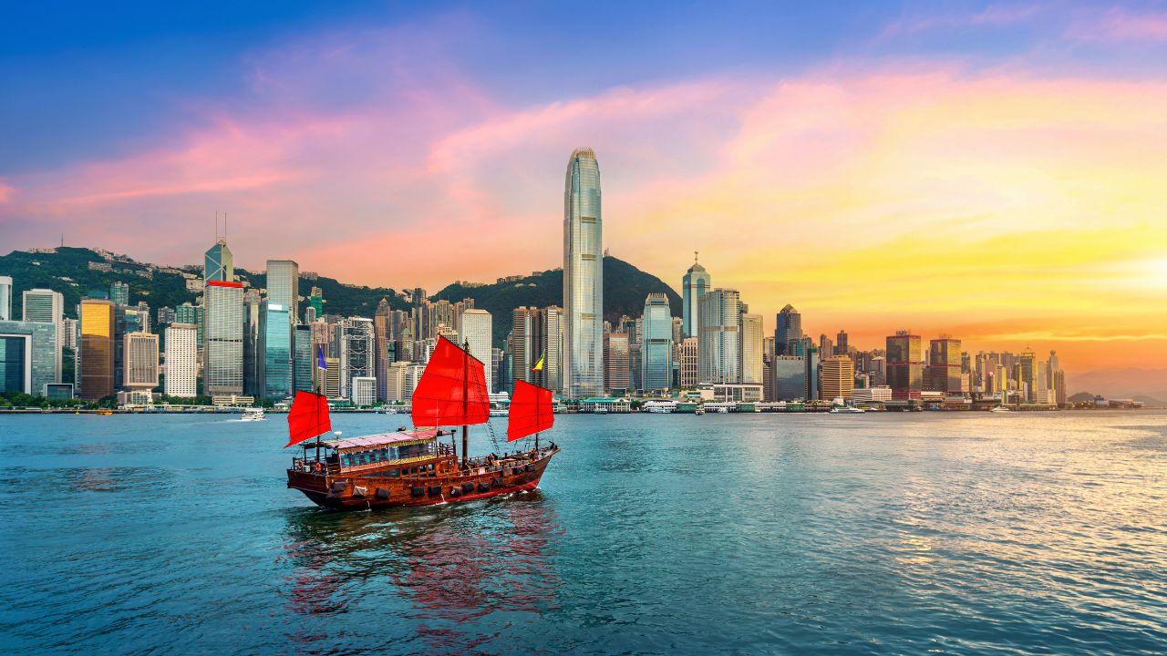 Hong Kong cityscapse at sunset.