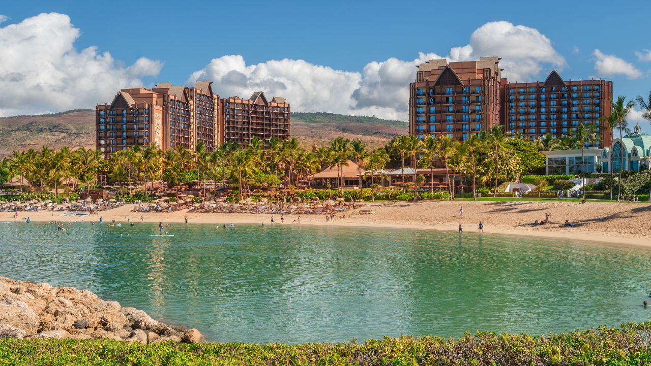 Ko Olina Resort, Oahu, HI-October 25, 2023: Aulani, a Disney hotel in the vacation resort of Ko Olina which is a master-planned vacation and residential community on the tropical island of Oahu.