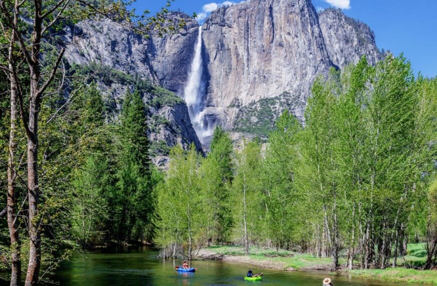 Yosemite National Park 2021 05 05 Rafting the Merced River as seen from the Swinging Bridge Yosemite Valley.