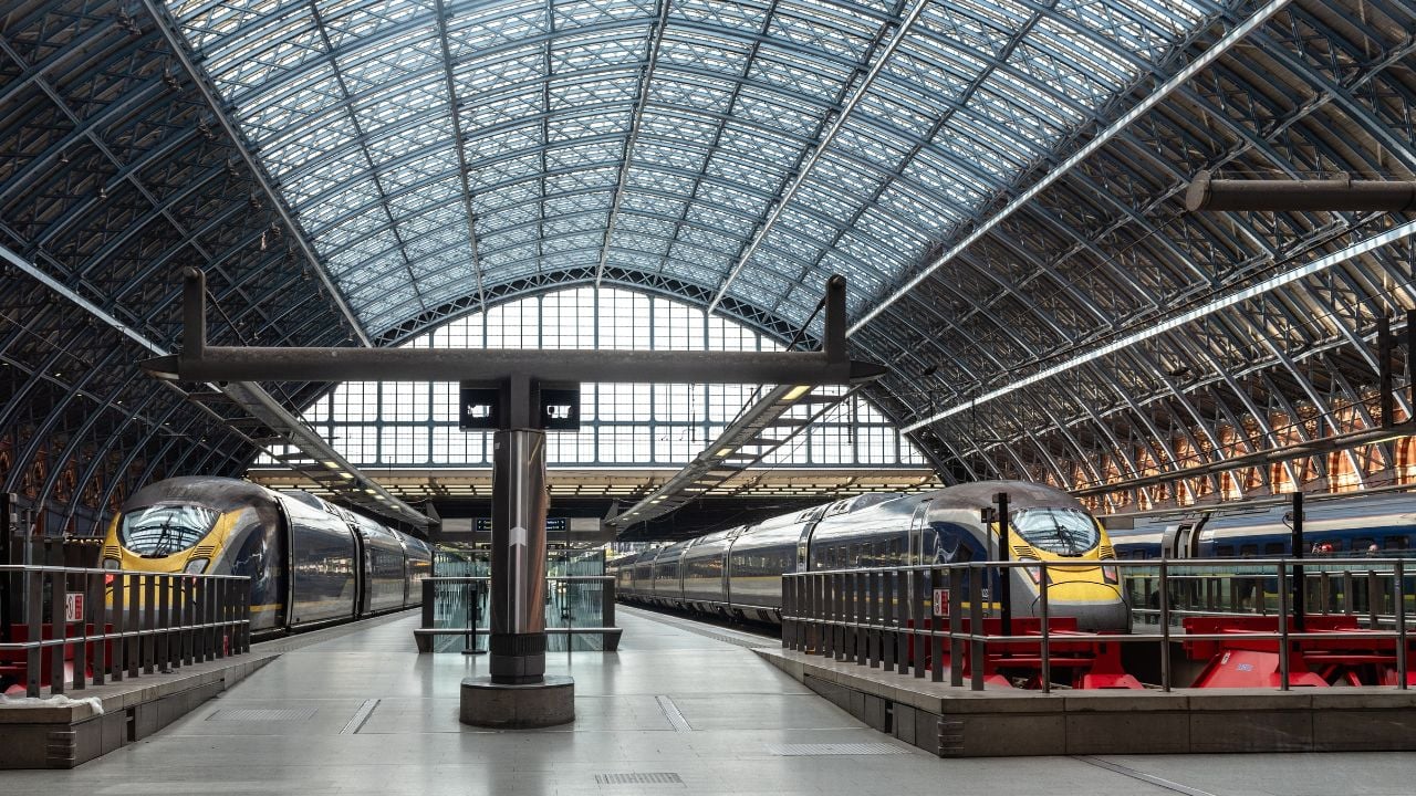 Trains inside St Pancras International in London