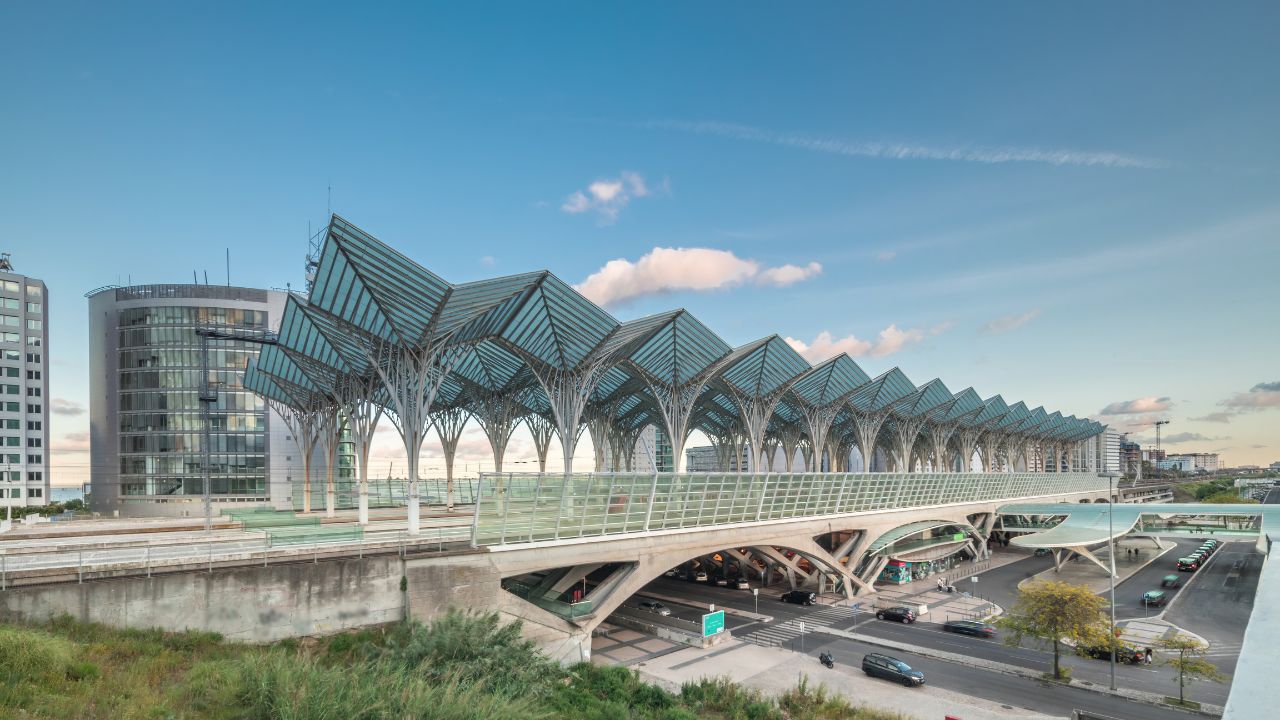 Oriente Station in Lisbon at sunset