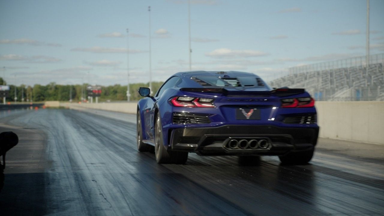 Rear view of Corvette ZR1X on drag strip