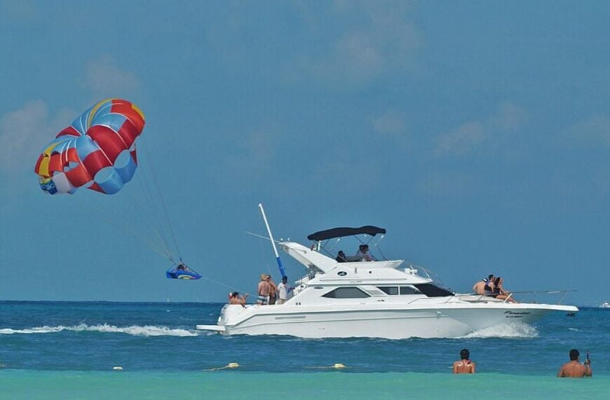 Parasailing from a yacht.