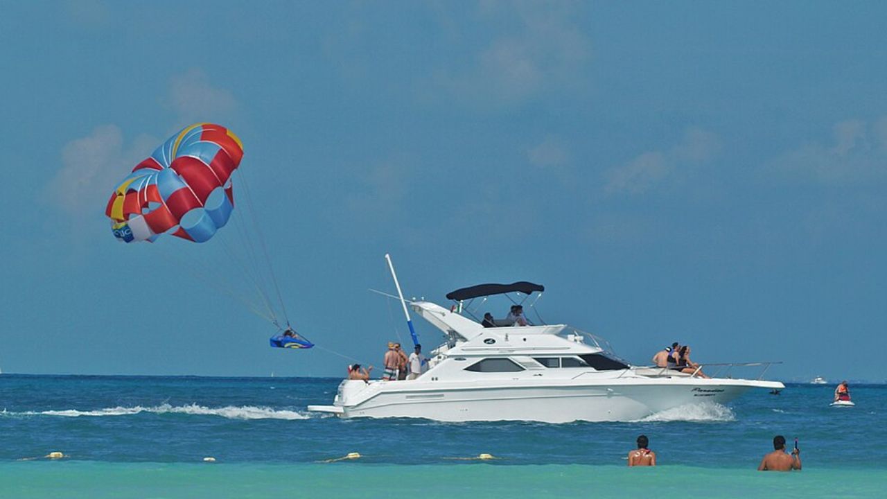 Parasailing from a yacht.