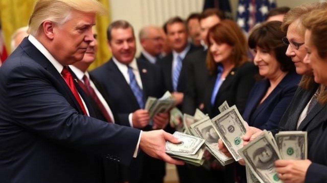 Trump handing out cash.