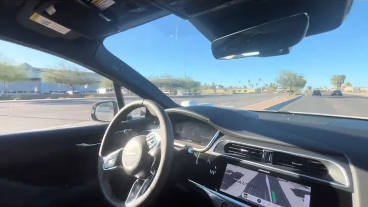 Waymo Robotaxi Creeps Across Eight Lanes of Traffic as Nervous Passengers React.