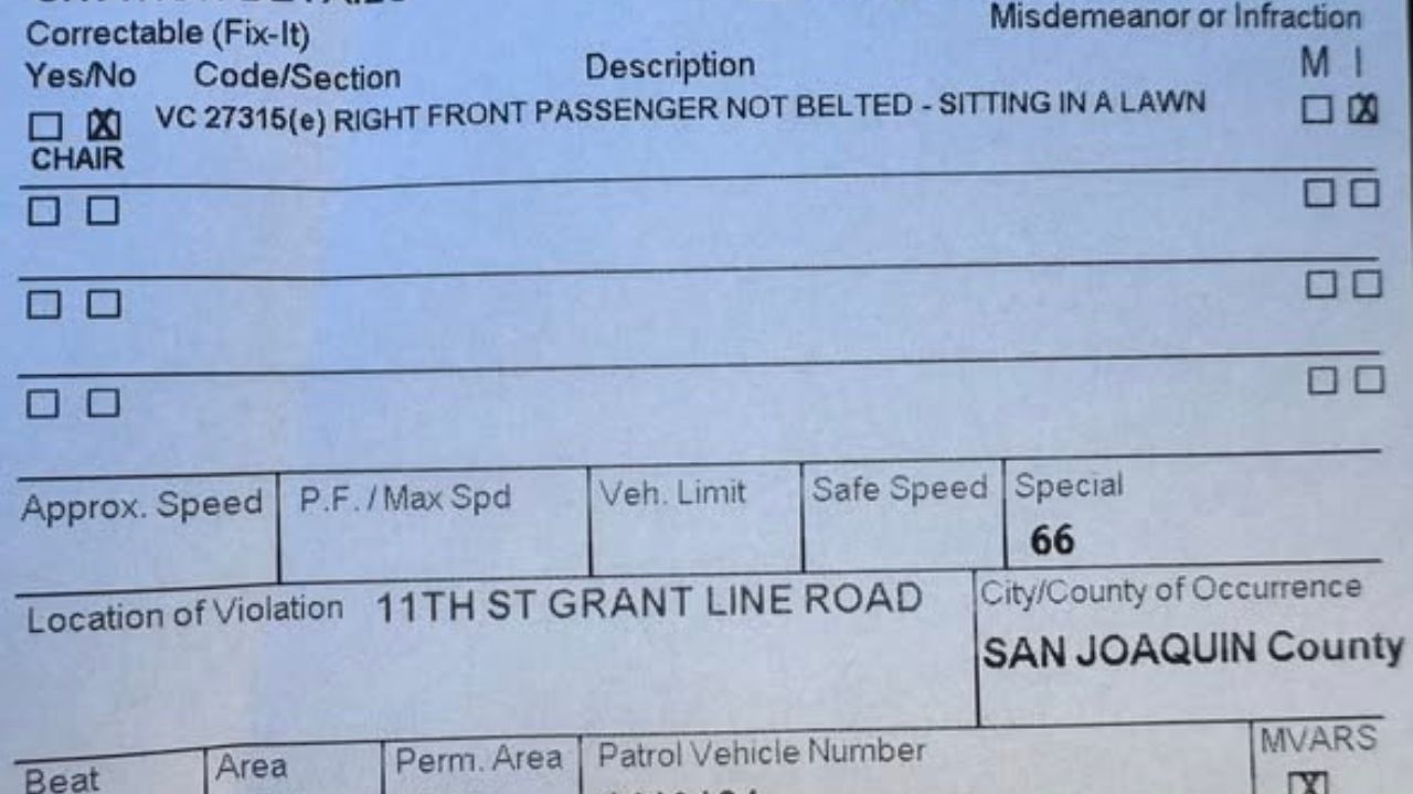 Seatbelt violation citation by the CHP.