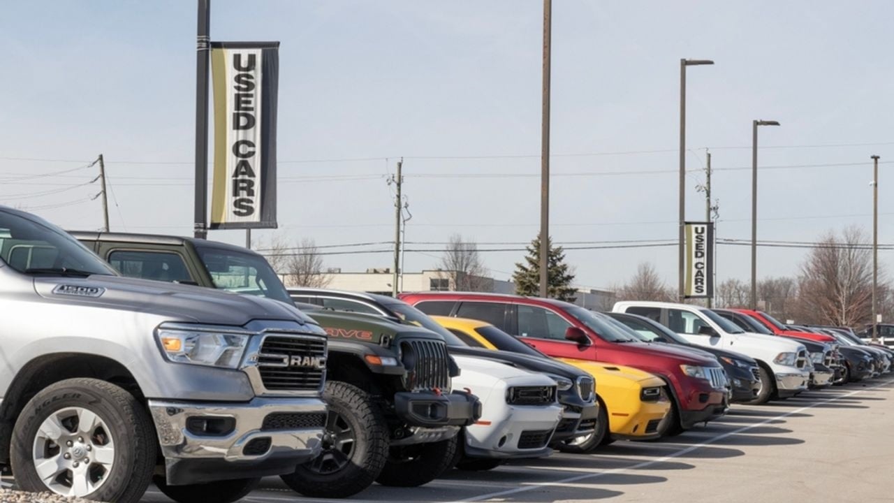 clean dealership lot with rows of used cars