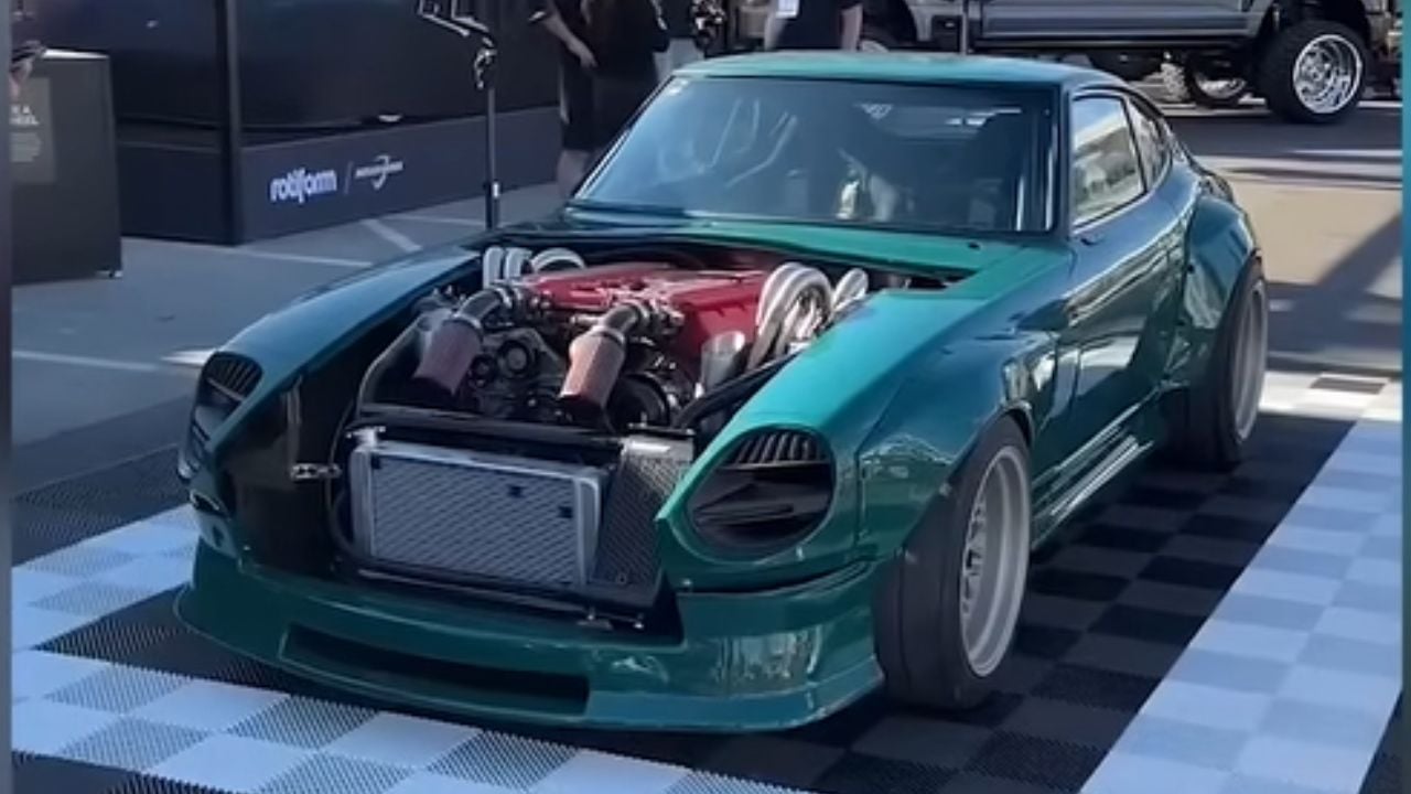 Front 3/4 view of Viper-Swapped Junkyard Datsun 240Z built for SEMA 2025