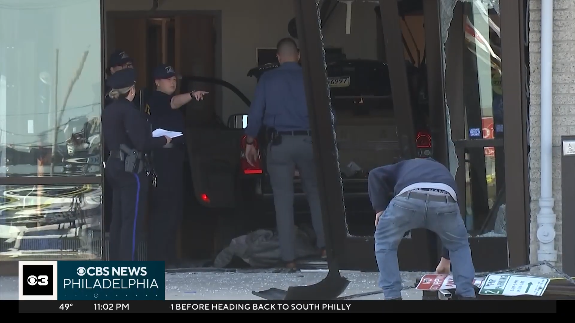 5 sent to hospital car crashes into police station