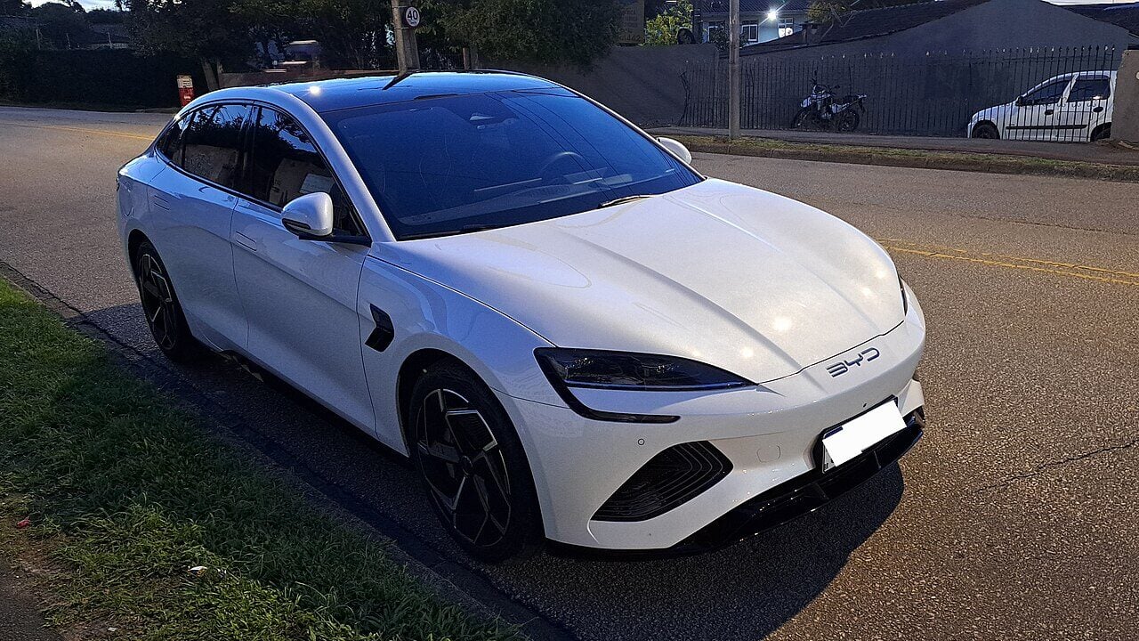 BYD SEAL, white, front right view.