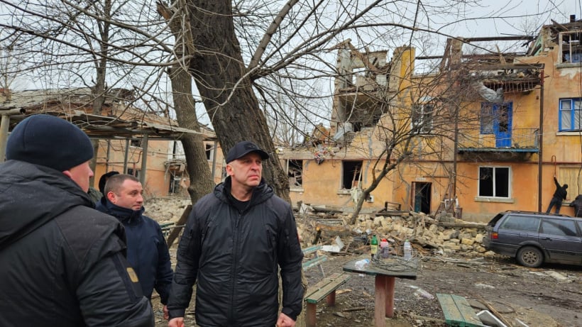 Destructions in Selydove city (Donetsk region of Ukraine) after Russian missile strike in the night on 8 February 2024. 4 missiles S-300 and 4 North Korean KN 23 were launched.