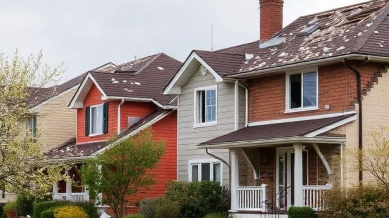 Homes damaged by hail.