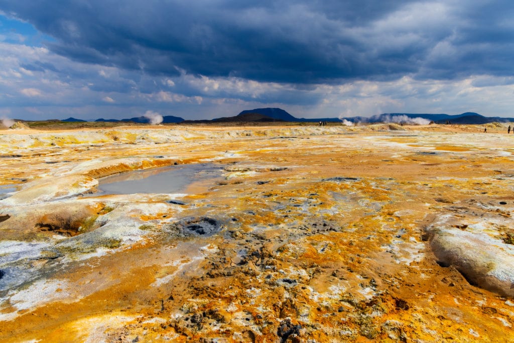 Tourists mingle around this geothermal area in East Iceland.