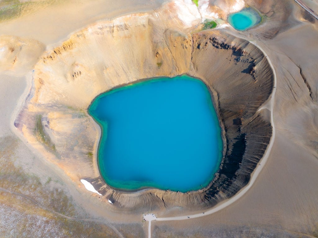 The blue Kafla Crater. This is one of the things to do in Iceland.