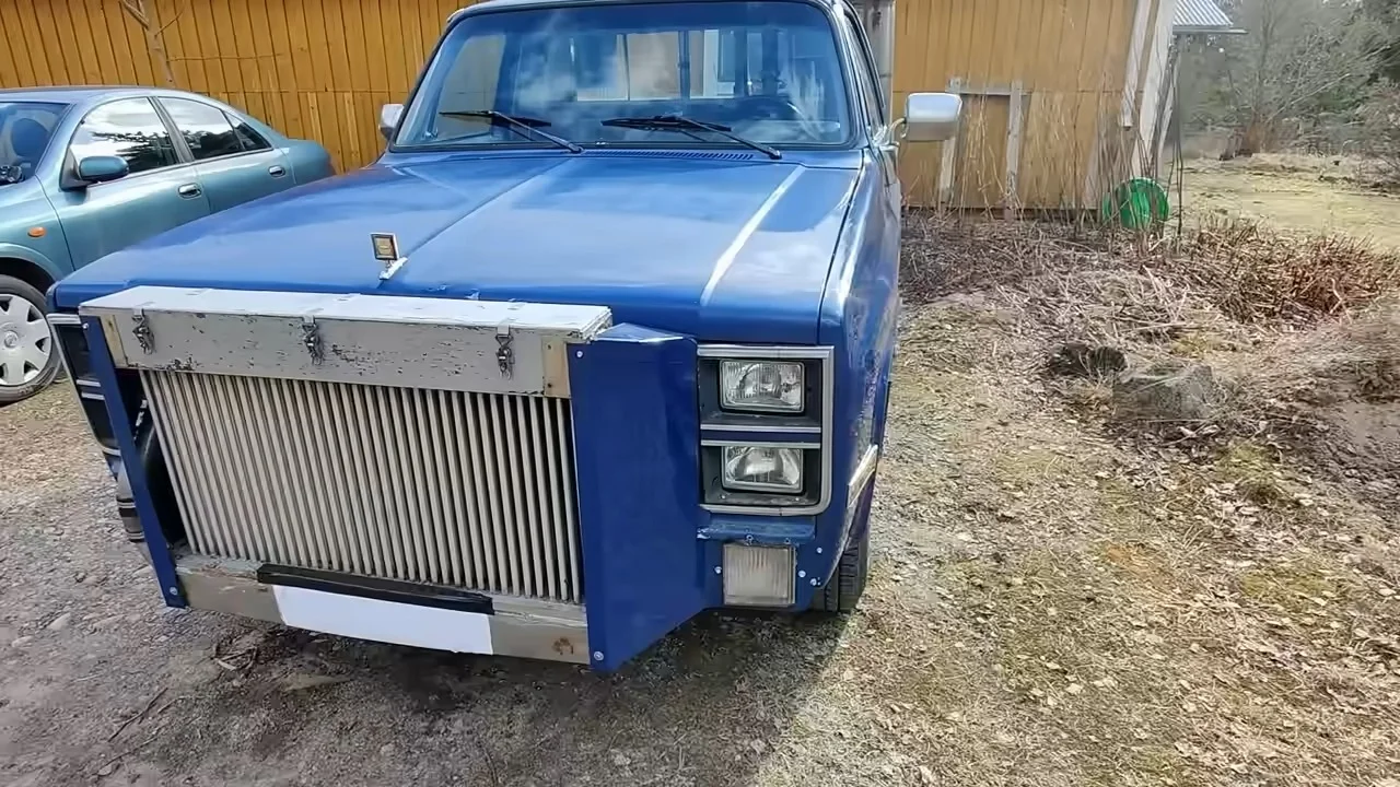 Wood powered pickup truck.