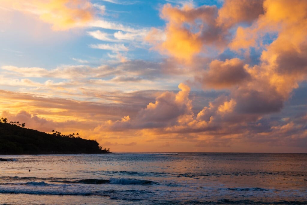 sunset on the kauai coast in hawaii