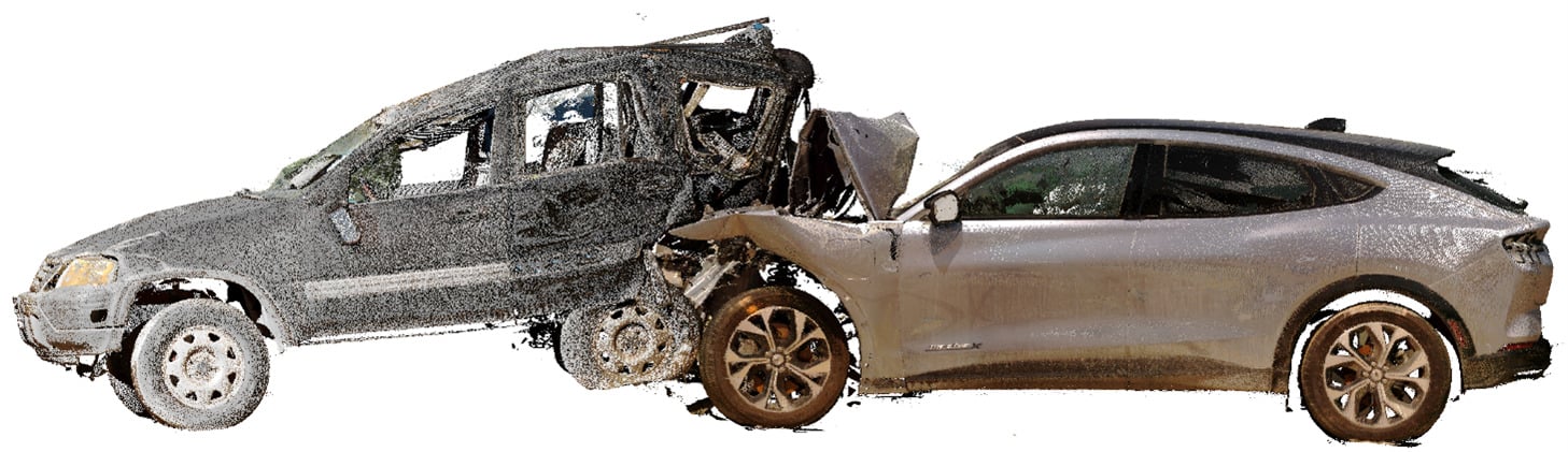 Side-view illustration of the likely maximum engagement of the Ford (right) and Honda (left) during the Feb. 24, 2024 San Antonio crash.