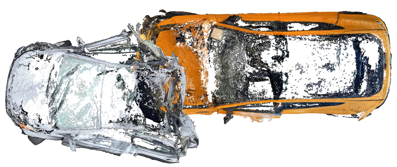 Overhead illustration of the likely maximum engagement of the Ford (right) and Elantra (left) during the March 3, 2024 Philadelphia crash.