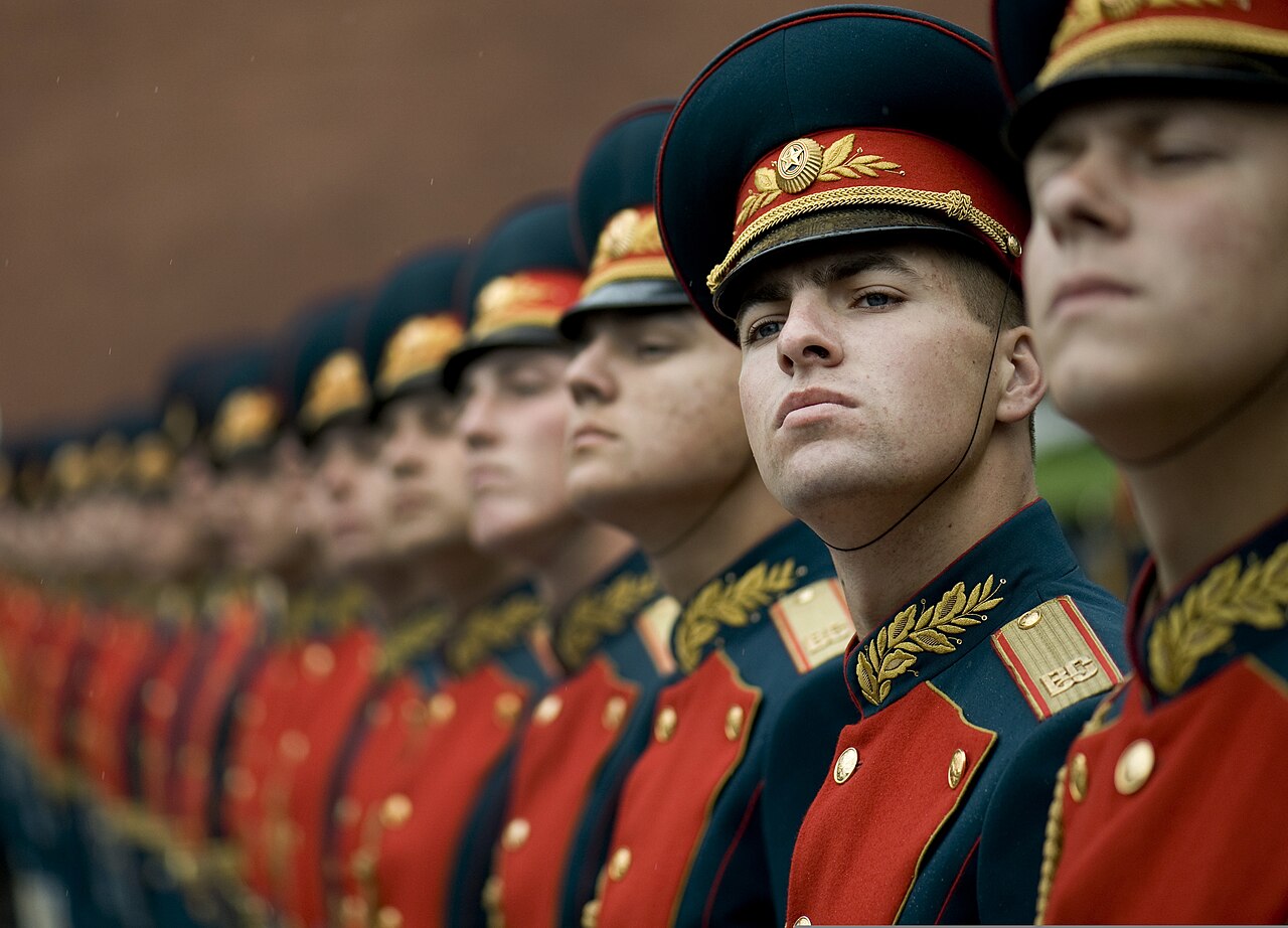 A Russian military honor guard drawn from the 154th Commandant's Regiment welcomes U.S. Navy Adm.