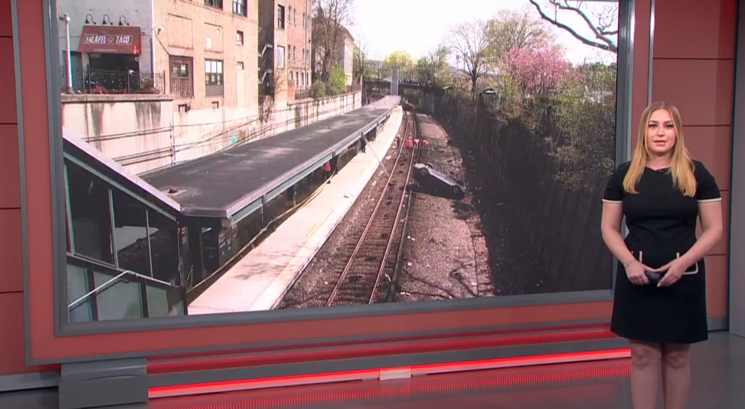 car lands on tracks