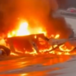 tesla battery fire on highway