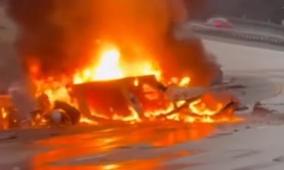 tesla battery fire on highway
