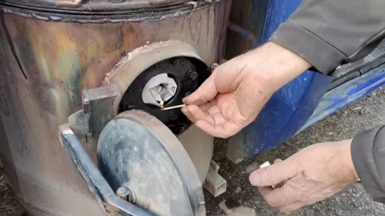 Wood powered pickup truck.