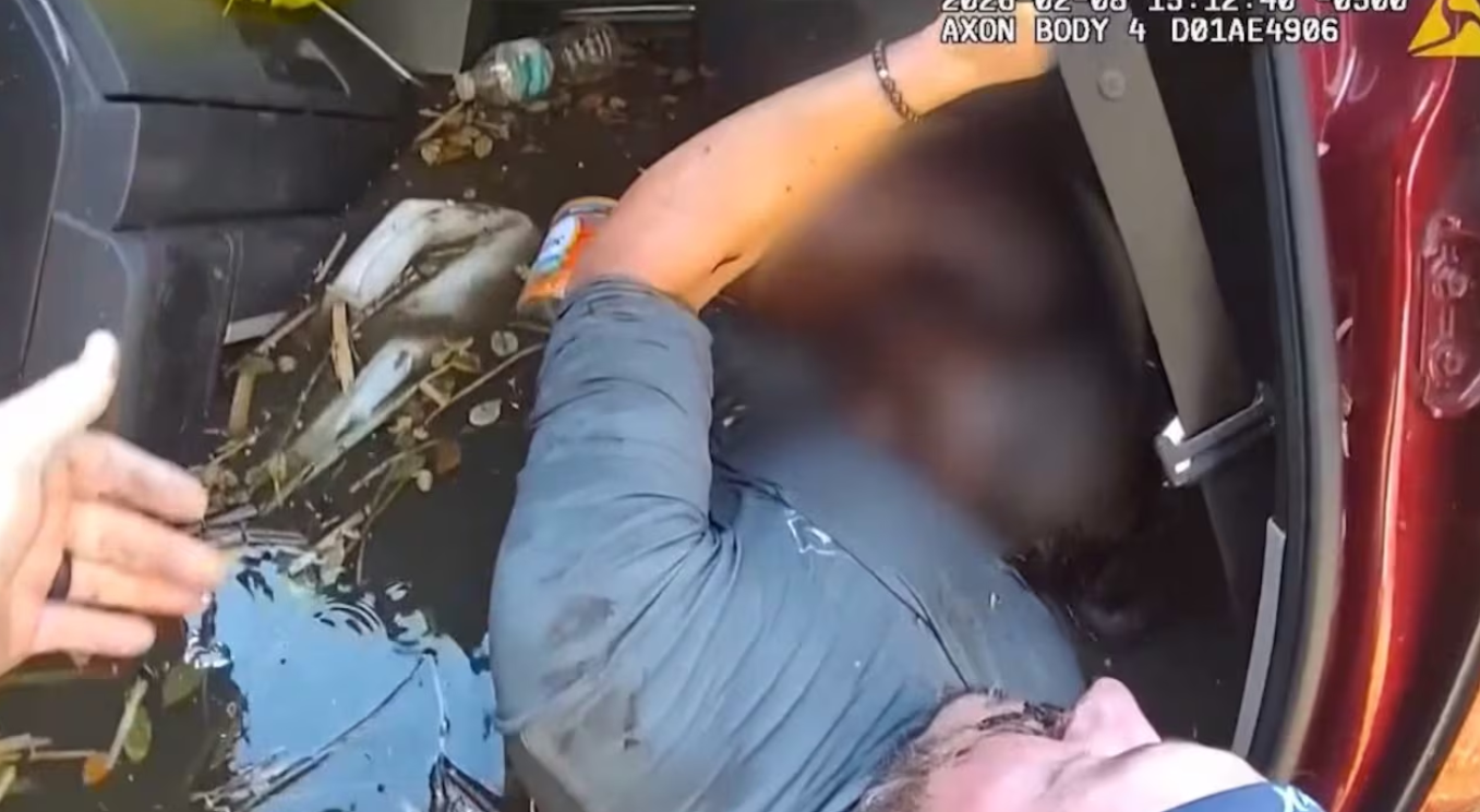 man rescues family from car