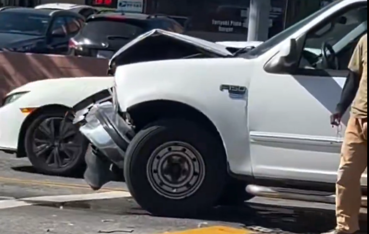 aftermath of waymo crash, f-150 hood crushed