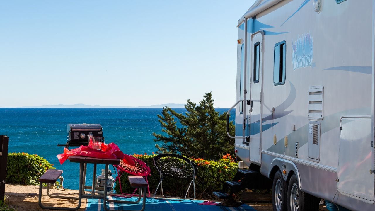 Malibu, California, USA-December 24, 2014. Winter RV camping on cost of California.