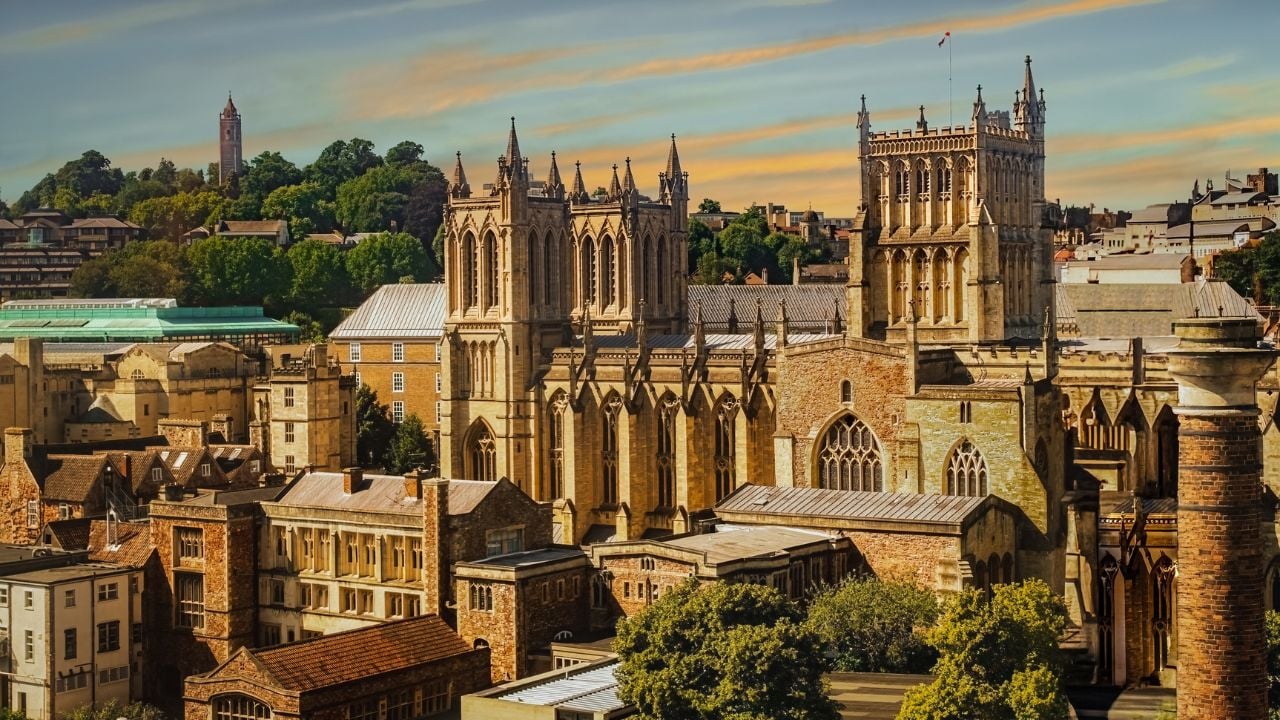 Central Bristol in England on a summer day