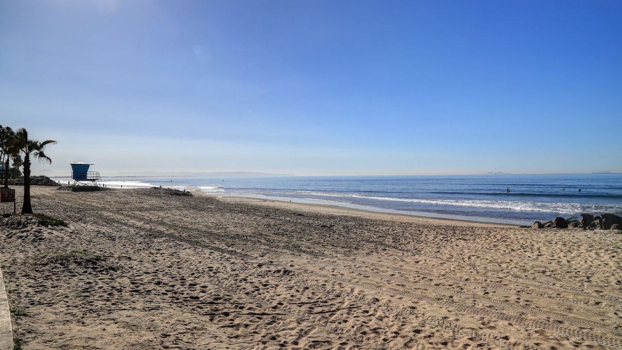 Wide sandy shoreline at Coronado Beach near San Diego