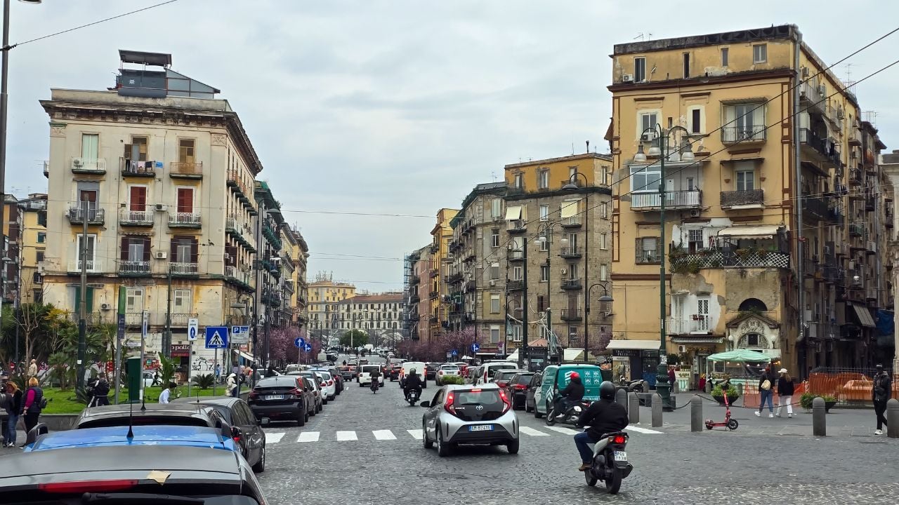 Busy street scene in Naples, Italy.