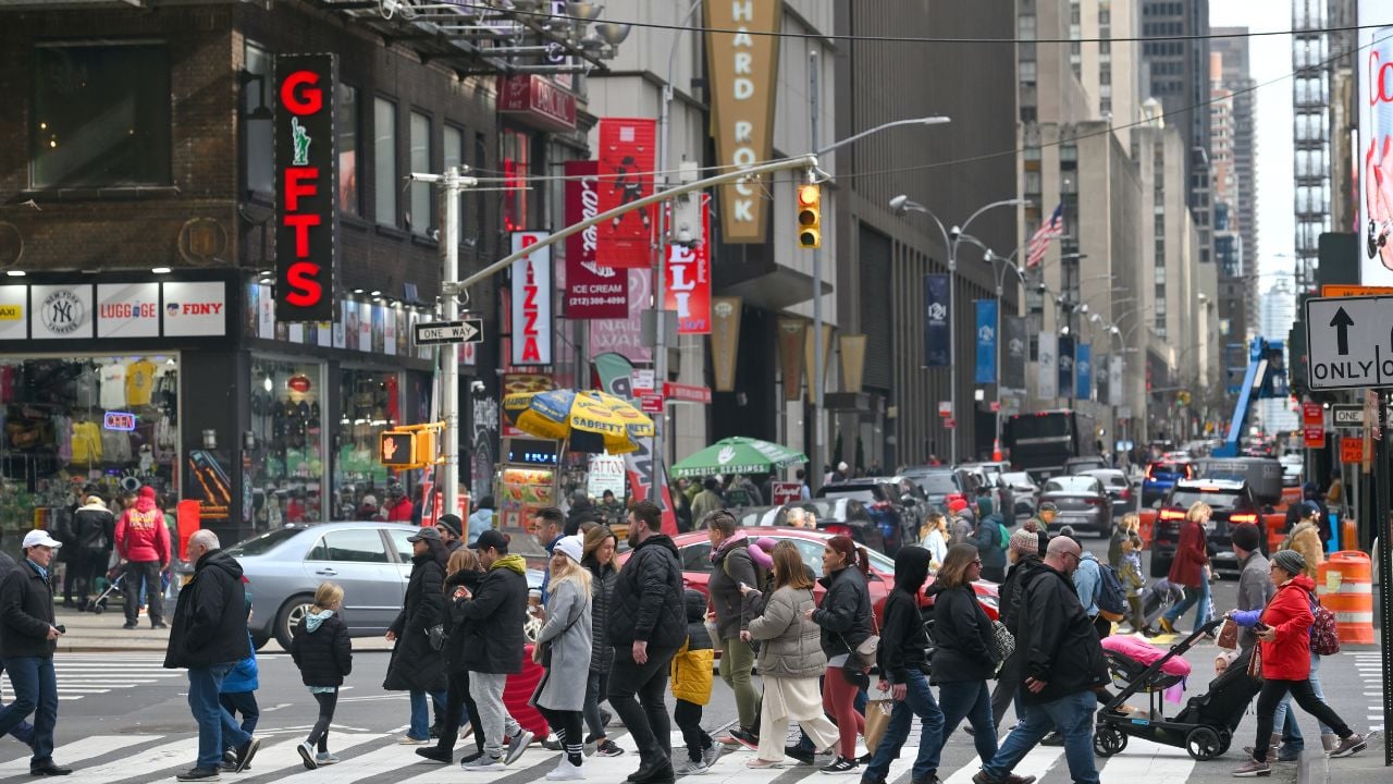 New York City - February 15, 2023: Unidentified people at Manhattan street, in New York City, United States