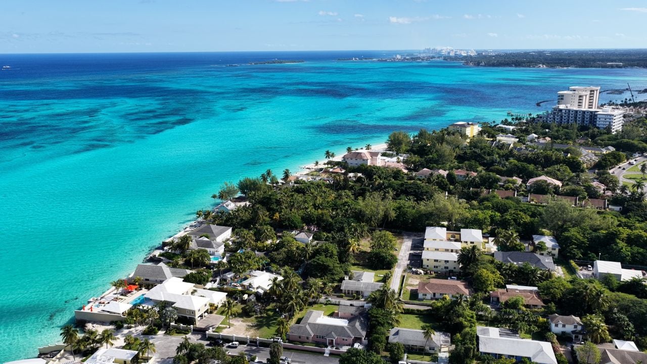 Cable Beach At Nassau In New Providence Bahamas. Beach Landscape. Downtown District. Travel Destination. Cable Beach In Nassau In New Providence Bahamas. Nature Seascape.