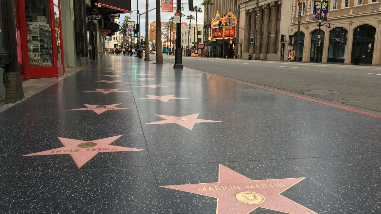 Los Angeles, CA / USA - March 23, 2020: Empty Hollywood Walk of Fame during COVID-19 Pandemic