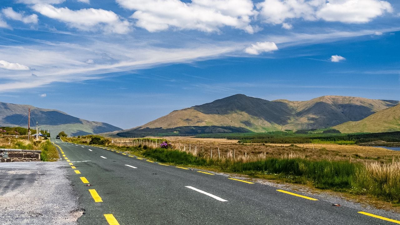 Road in Ireland's Connemara National Park, Co. Galway, Ireland