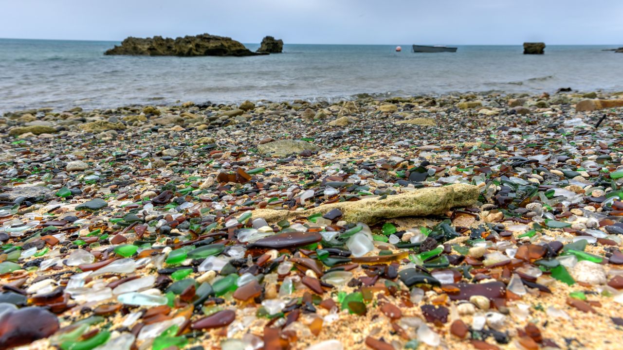 Sea glass at Glass Beach in Sandys Parish, Bermuda