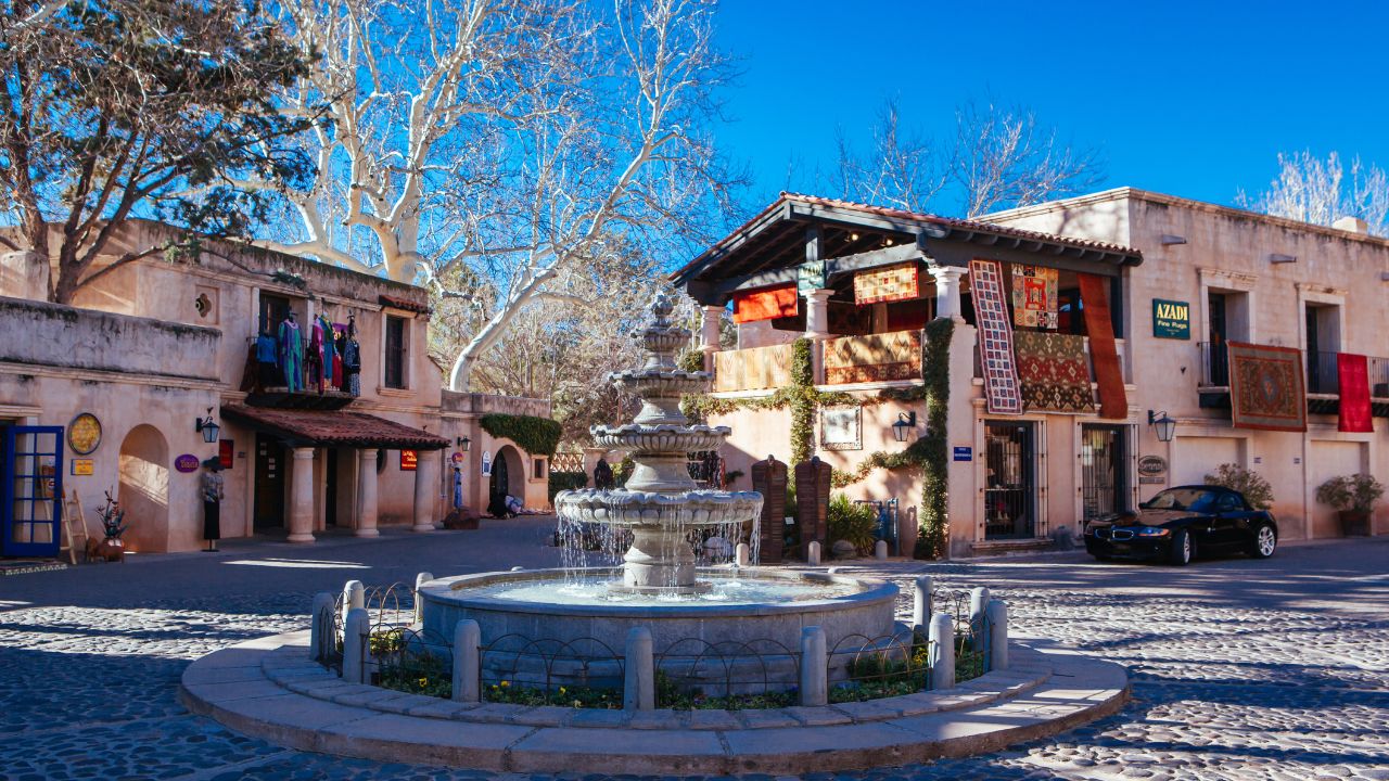 Sedona, USA - February 4 2013: The iconic Tlaquepaque Arts & Crafts Village with stunning architecture in Sedona, Arizona, USA