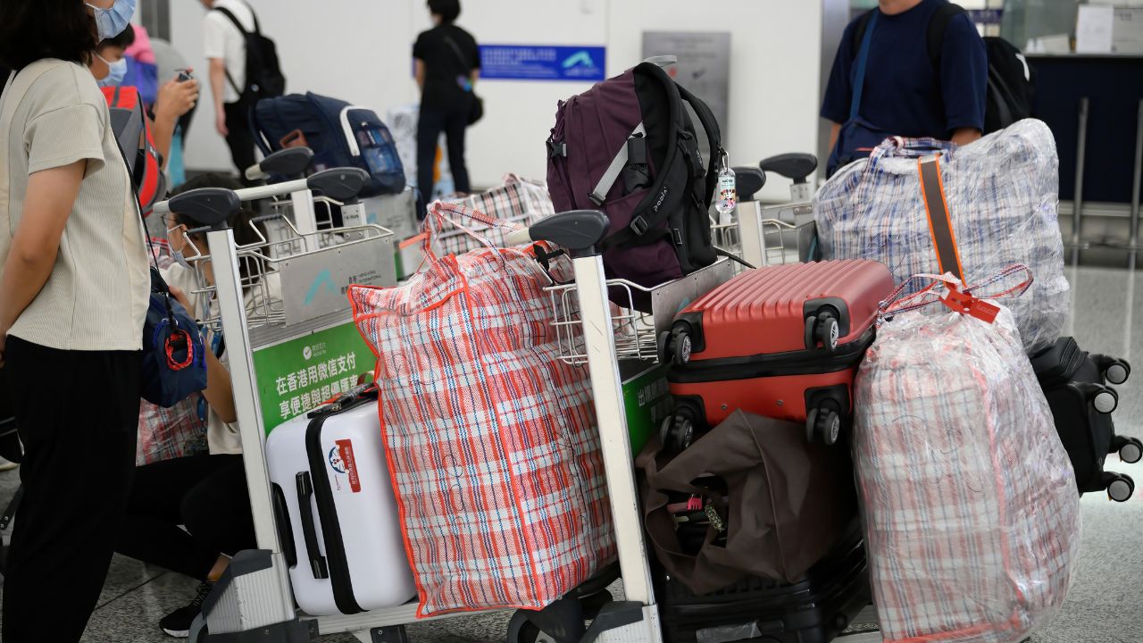 Heavy luggage at an airport terminal